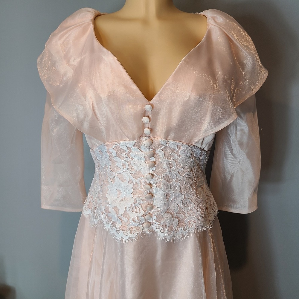Fairy Maxi Dress Pink Lace Dreamy Women Ren Faire 70s 90s Sz 6 Ethereal Coquette - Picture 2 of 11